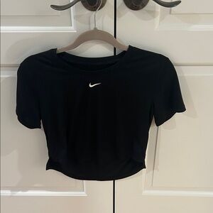 Nike Women's Black Crop Top with White Logo